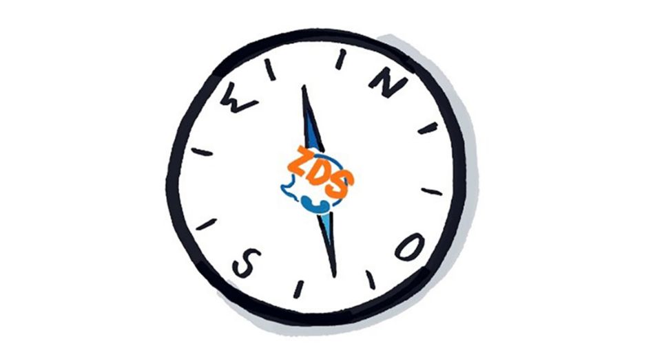 Gezeichneter Kompass mit schwarzem Rand auf weißem Hintergrund. In der Mitte stehen die orangefarbenen Buchstaben 'ZDS' über einer stilisierten blauen Welle. Die Himmelsrichtungen Nord (N), Ost (O), Süd (S) und West (W) sind mit schwarzen Buchstaben markiert. Gezeichneter Kompass mit schwarzem Rand auf weißem Hintergrund. In der Mitte stehen die orangefarbenen Buchstaben 'ZDS' über einer stilisierten blauen Welle. Die Himmelsrichtungen Nord (N), Ost (O), Süd (S) und West (W) sind mit schwarzen Buchstaben markiert.